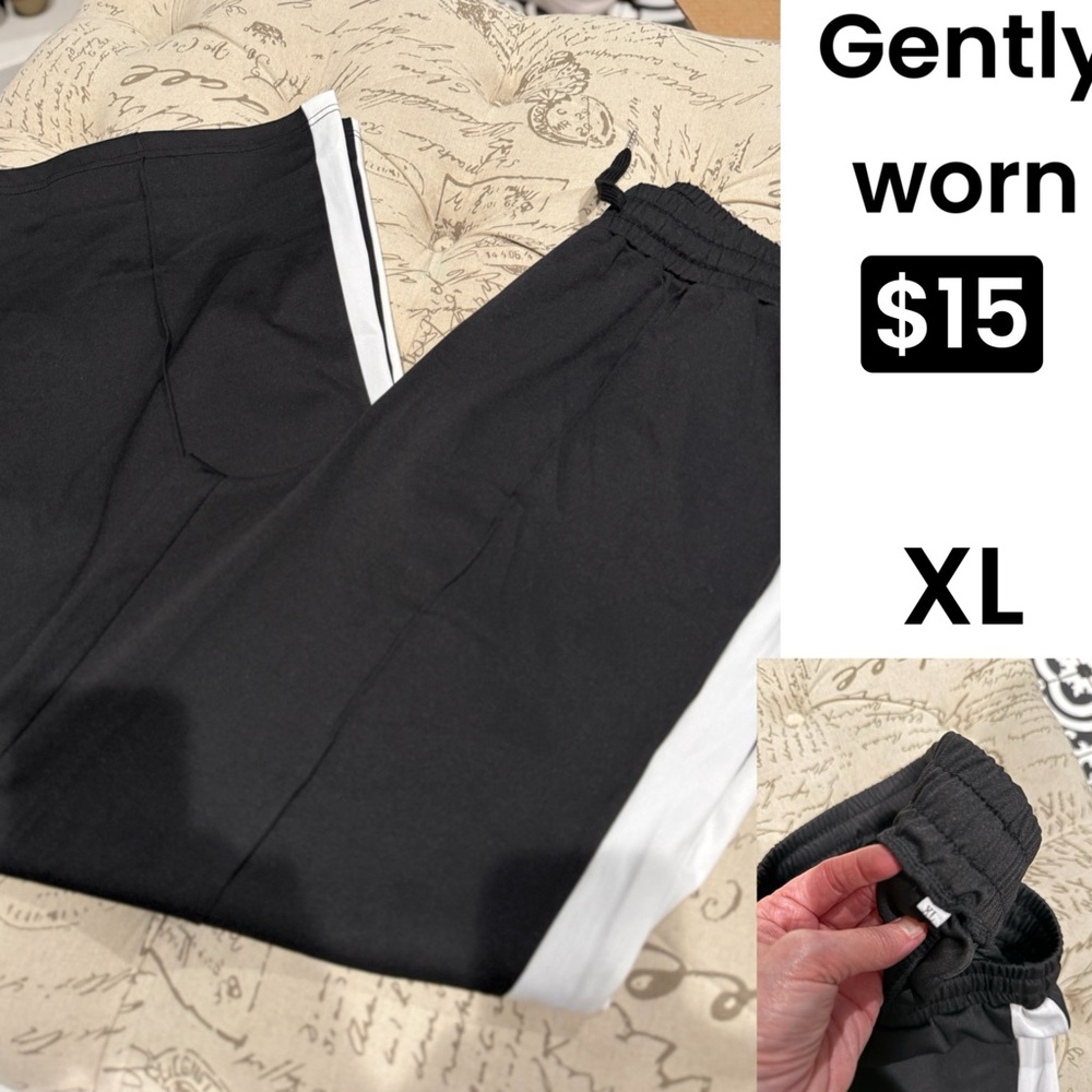 Black Track Pants with White Side Stripe - XL